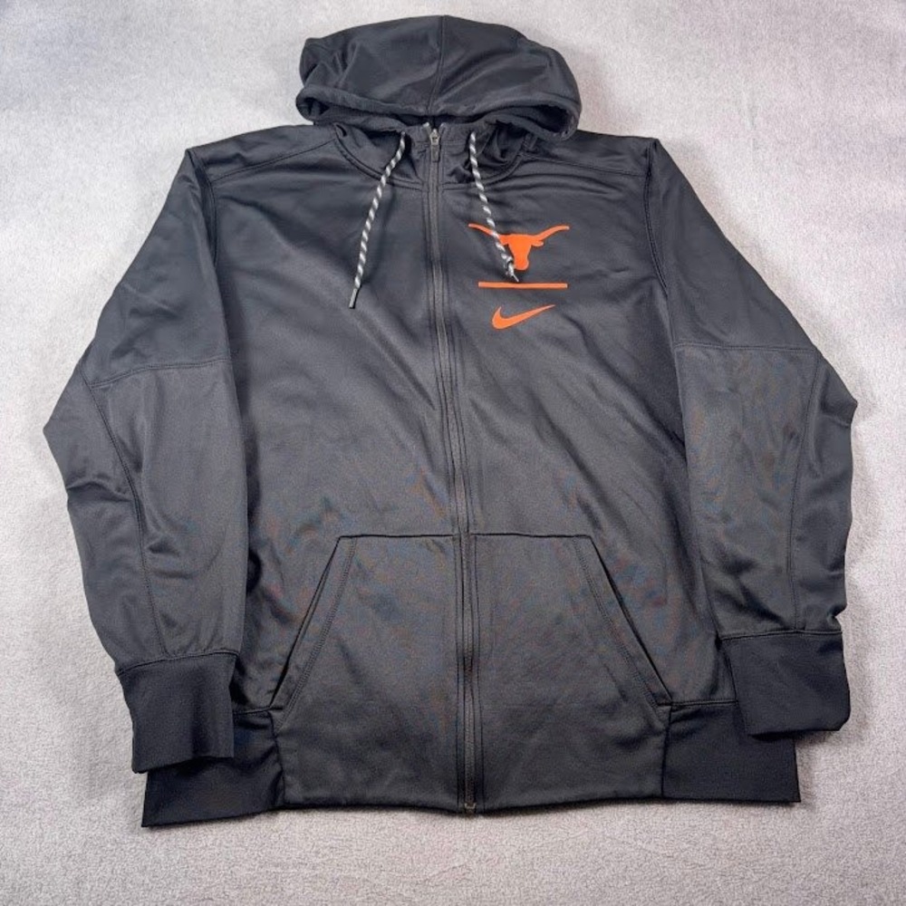 Nike Full Zip Hoodie Mens 2XL Black Solid Texas Longhorns Dri-FIT Activewear - Picture 2 of 8